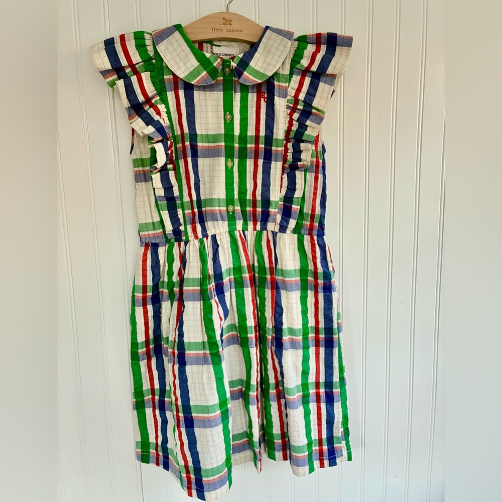 Bobo Choses Madras Checks Ruffle Woven Dress